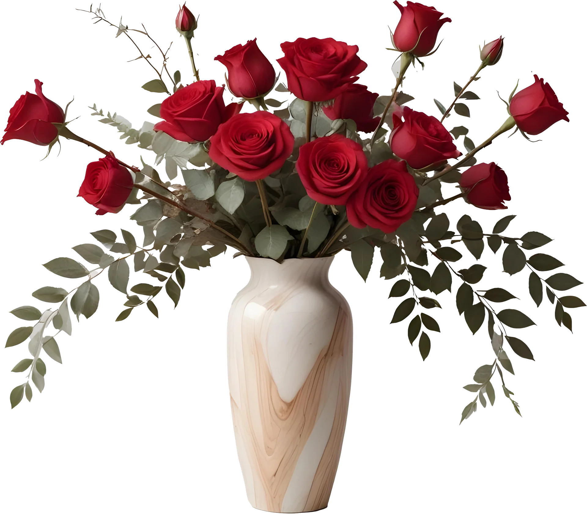Timeless Elegance – Red Rose and Wood-Inspired Vase PNG product image (1)