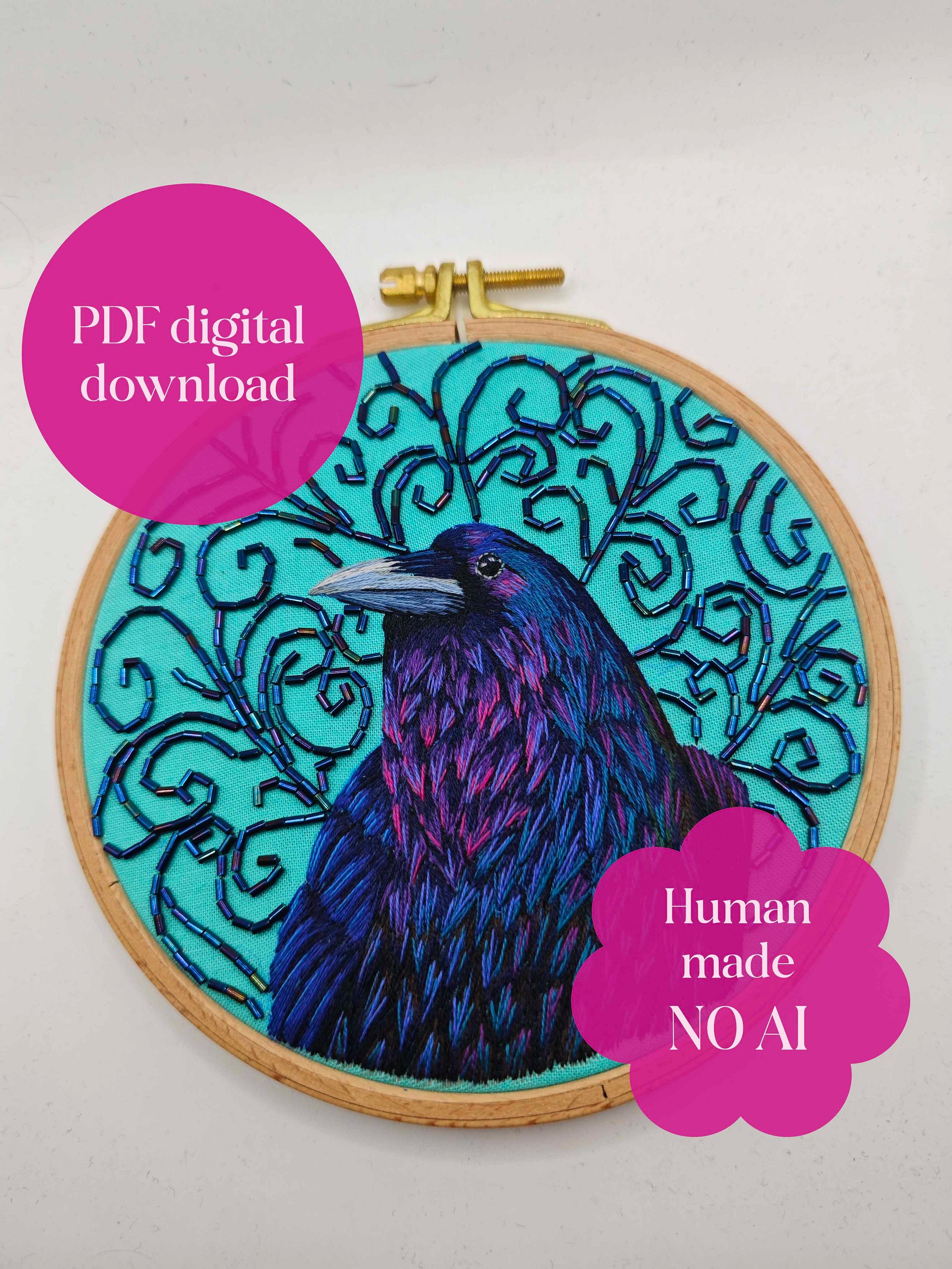 Gothic Raven PDF hand embroidery pattern product image (1)