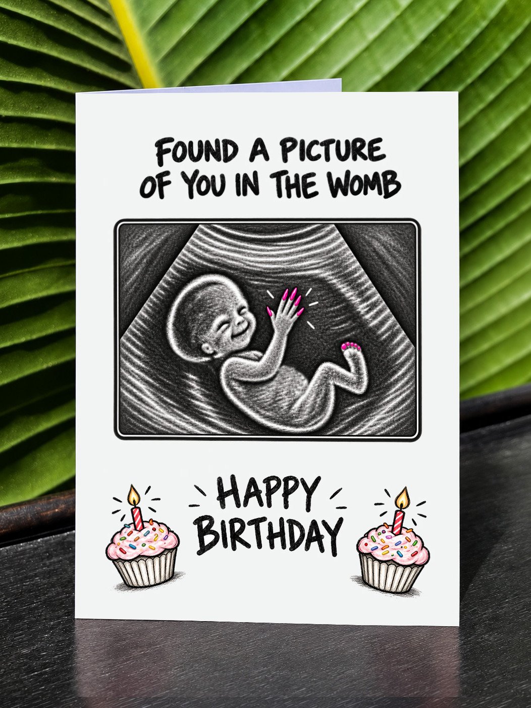 FUNNY MANICURE LOVER BIRTHDAY CARD: Nail Obsessed Acrylic Lover In The Womb | Ultrasound Baby Illustration product image (1)
