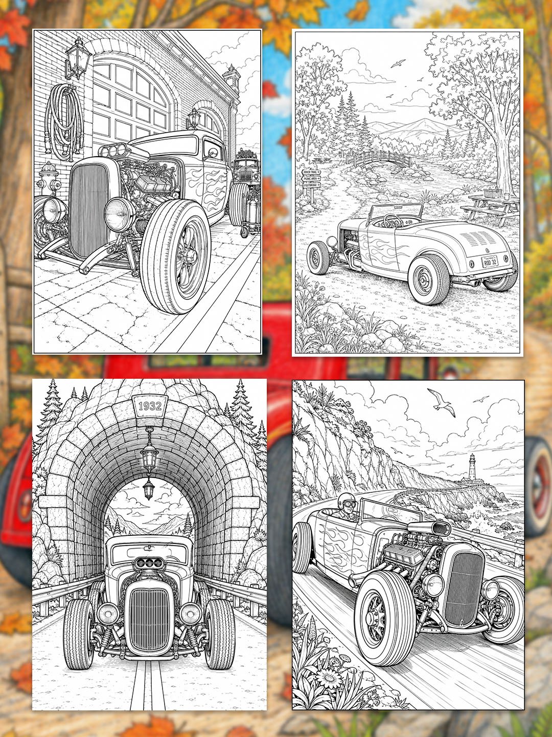 Hot Rod Coloring Pages Printable | 25 Classic Hot Rod Coloring Book for Adults | 25 Color Reference Pages Included product image (5)