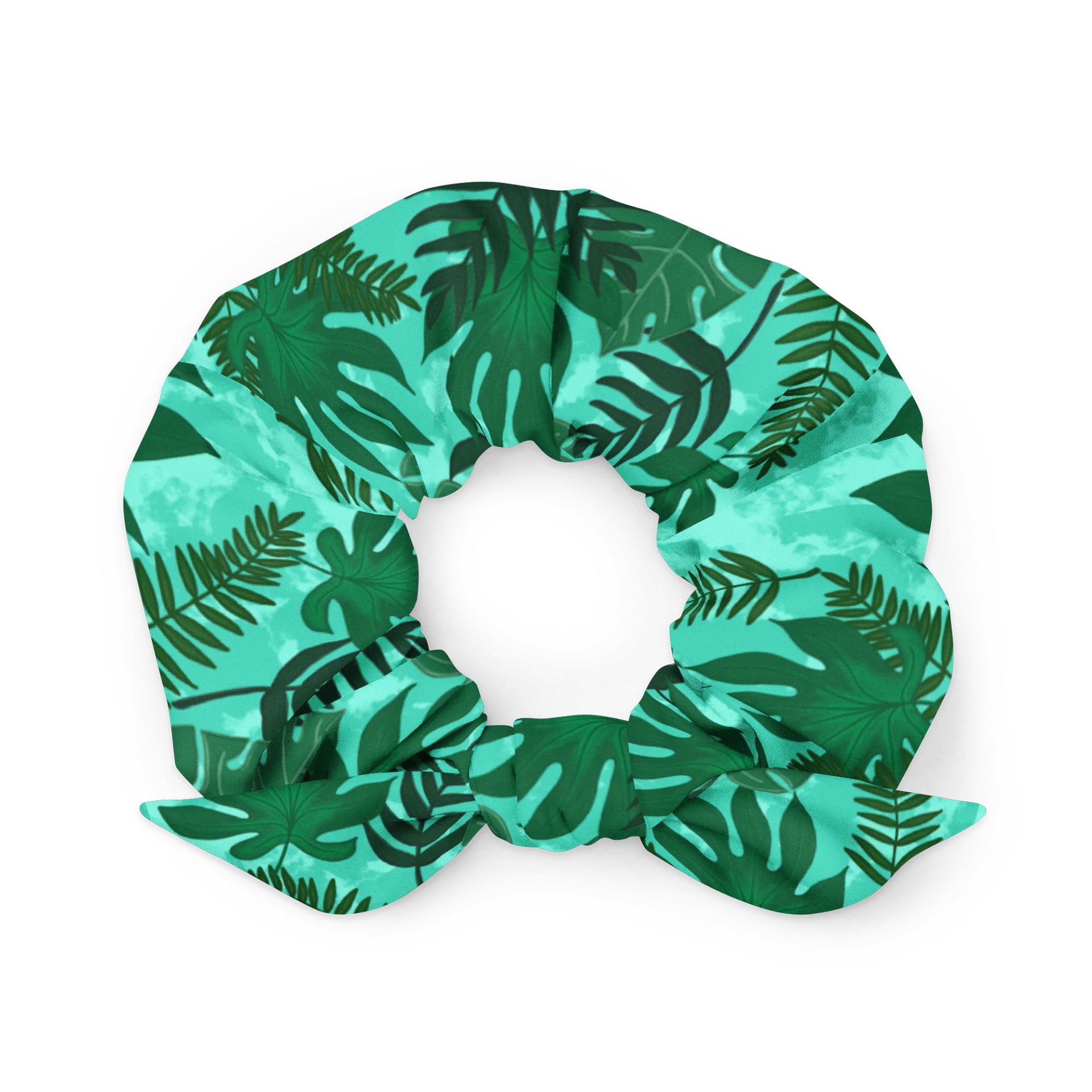 Jungle Leaves Pattern-Aqua Background Scrunchie product image (2)