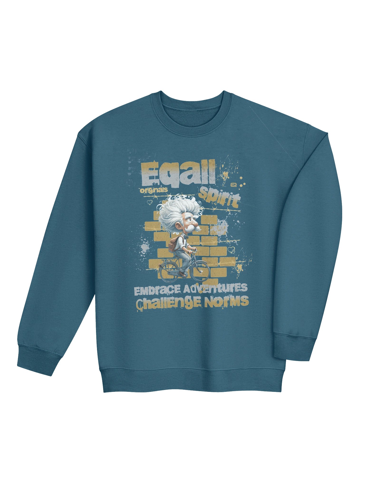 Whimsical Urban Cyclist Vibes Midweight Crewneck Sweatshirt by EQALL® Originals_Mustard_Grey product image (4)