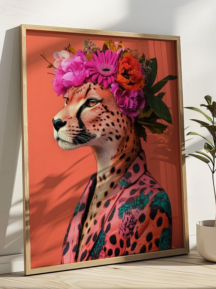 Cheetah Wearing Floral Wreath and Funky Jacket Animal Fashion Art Print product image (21)