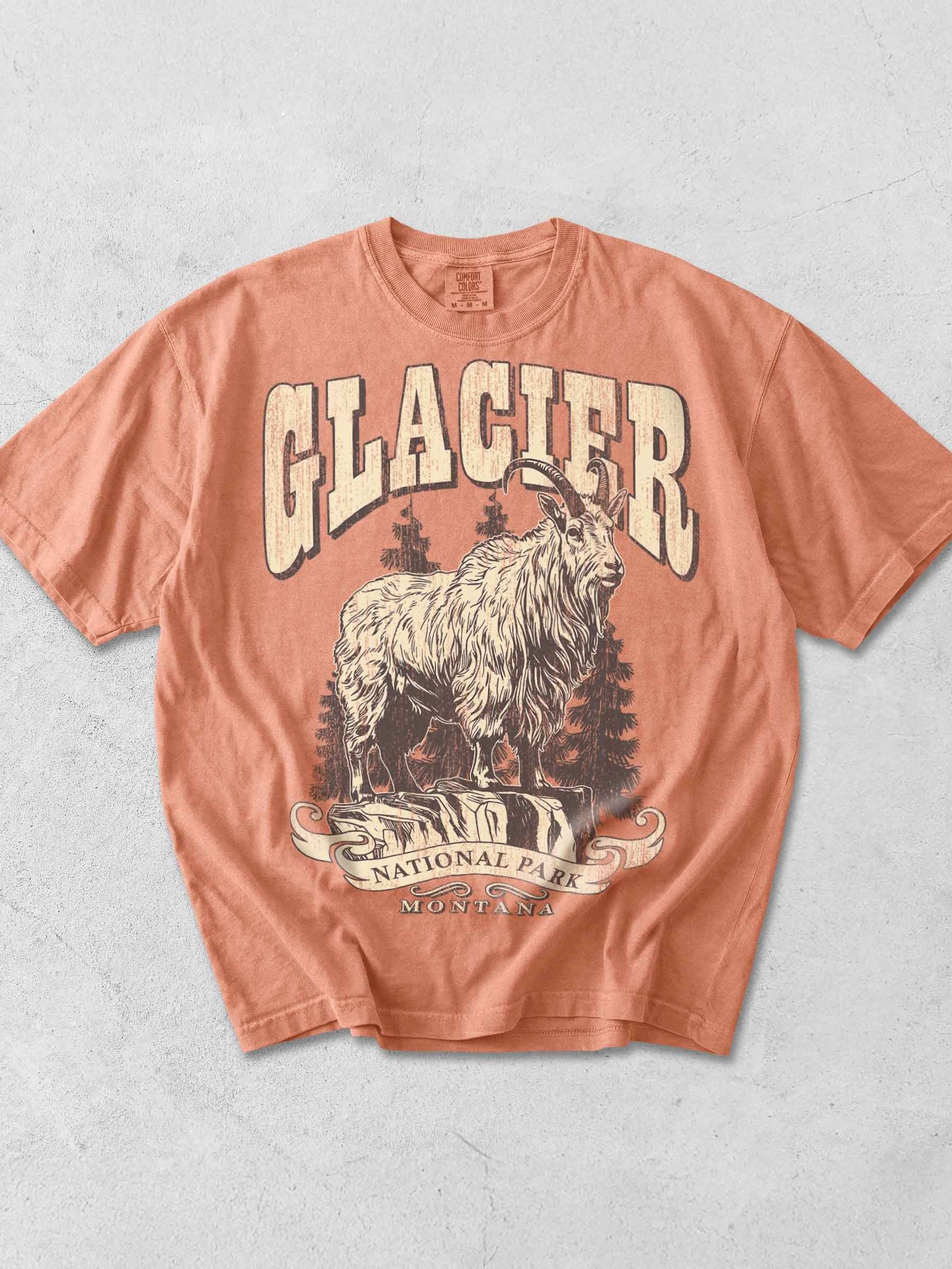 Glacier National Park Shirt – Vintage Mountain Goat Graphic Tee Montana product image (1)