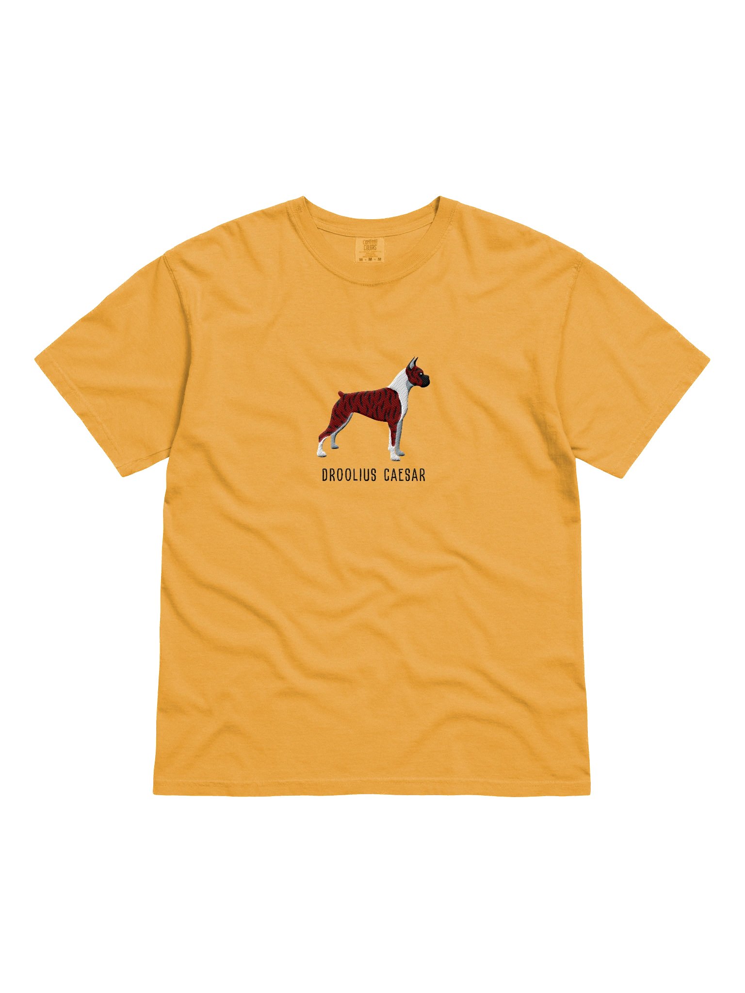 Droolius Caesar T-Shirt(Embroidered) of a Boxer(Brindle & White, Cropped Ears & Docked Tail) product image (4)