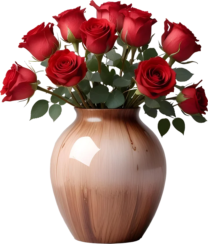 Glossy Wood-Effect Vase with Red Roses PNG product image (1)