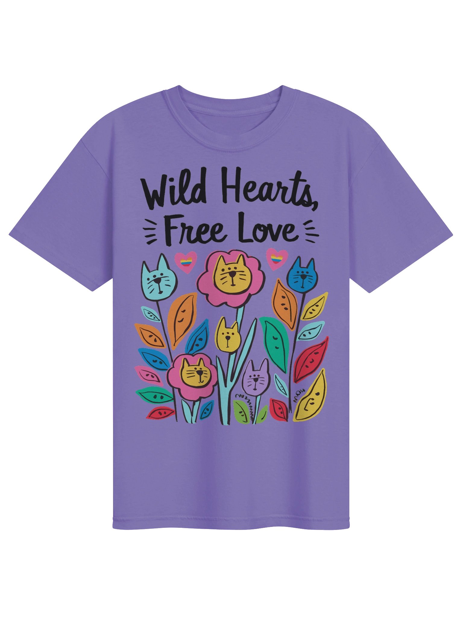 Gay Pride T-Shirt Wild Hearts Free Love, Colorful Cat Lover Tee, Love Is Love Shirt, LGBTQ+ Ally Gift, Whimsical Floral Pride Apparel product image (8)