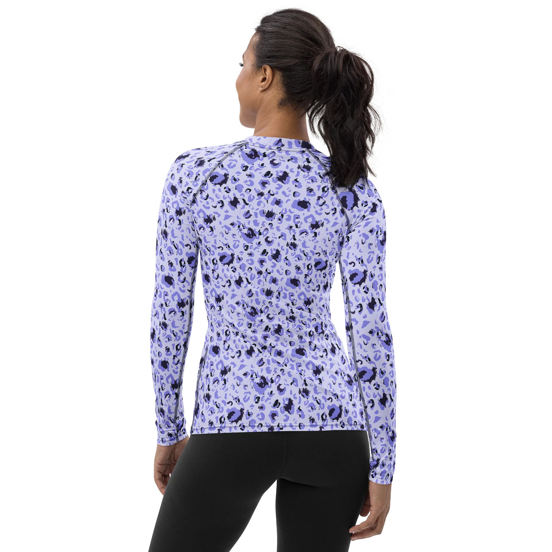 Bold Purple Leopard Spots Women’s Rash Guard product image (2)