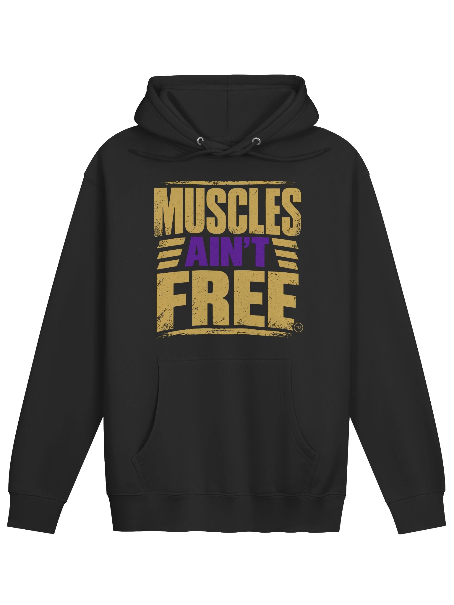 The "Muscles Ain't Free" Distressed Gold & Purple Lane Seven Premium Hoodie product image (5)