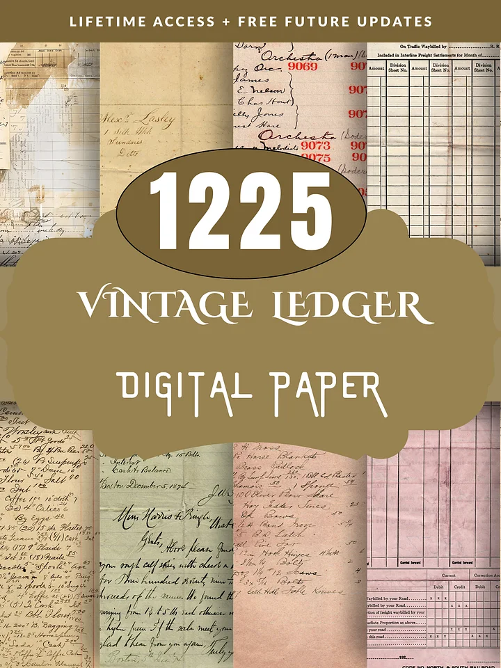 Vintage Ledger Pages printable antique junk journal paper digital collage sheet product image (2)