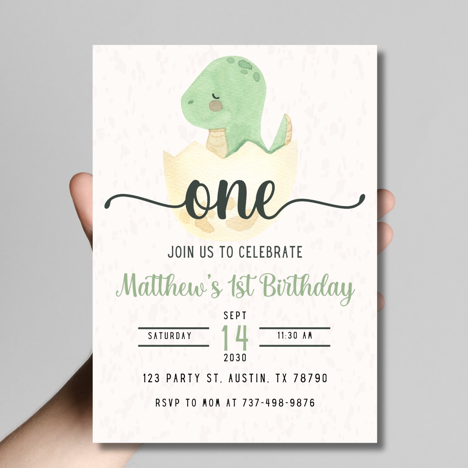 Dino First Birthday Invitation | Baby Dinosaur Egg Party Invite | Editable Canva Template | 1st Birthday Boy | Watercolor Dino Theme product image (1)