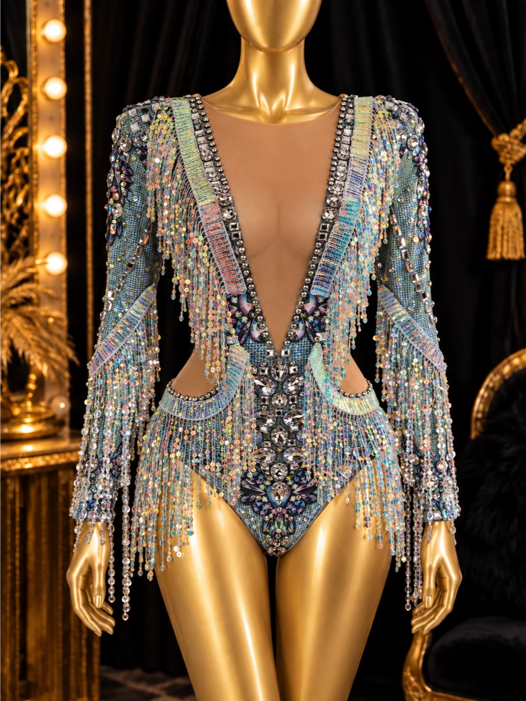 Iridescent Crystal Fringe Showgirl Bodysuit ✨ product image (2)