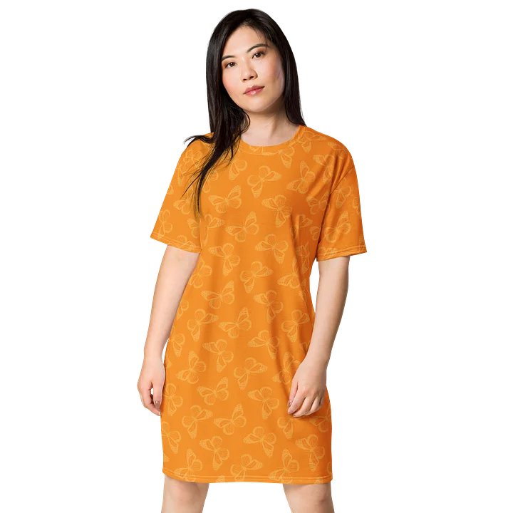 Stylish Orange Butterfly Print T-Shirt Dress product image (1)