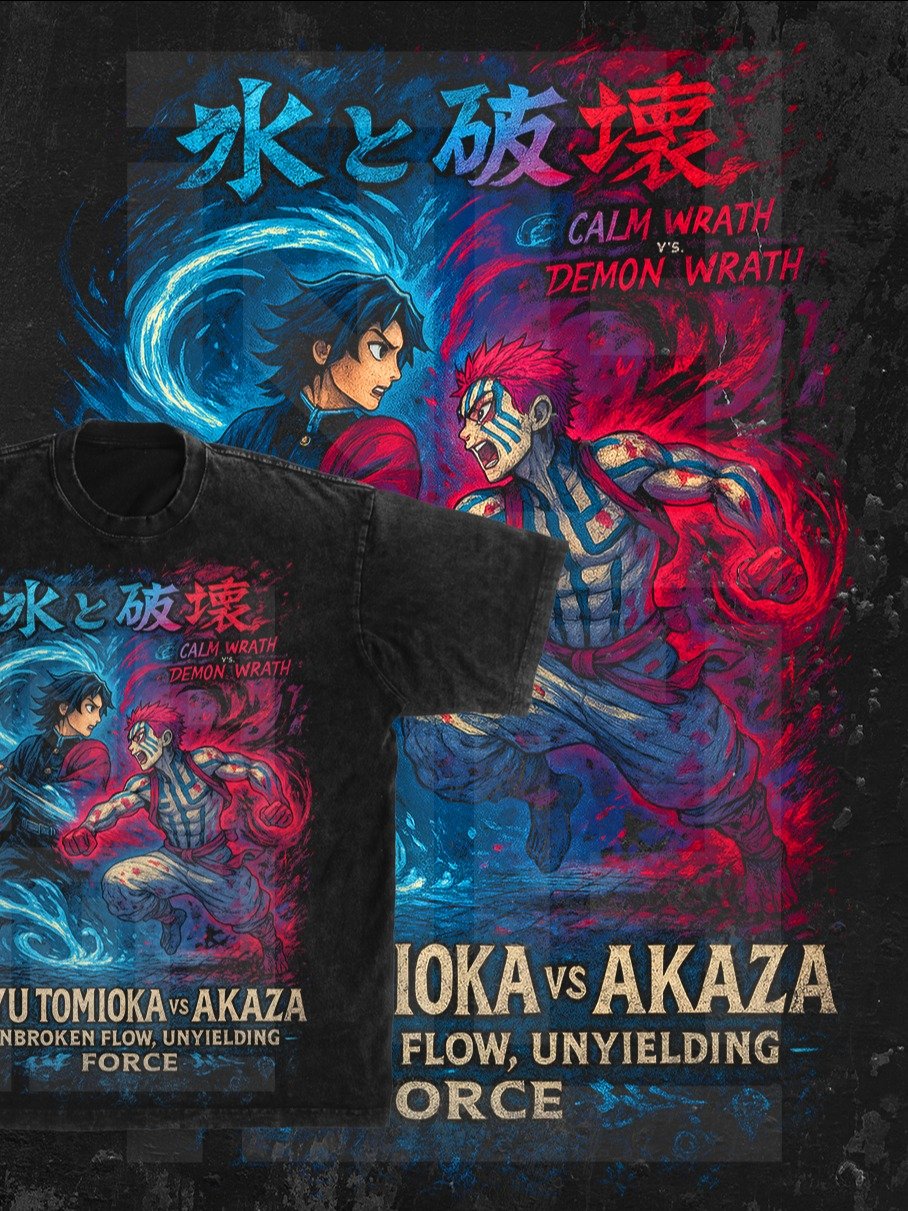 GIYU TOMIOKA VS AKAZA Demon slayer | Kimetsu no Yaiba t-shirt PNG design product image (1)