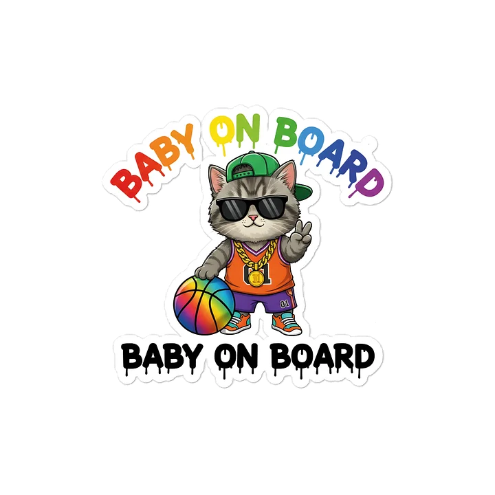 Funny Cat Basketball Baby on Board Sticker - 5x5 Weatherproof Vinyl Car Decal - Premium Cat Hoop Star Gift product image (1)