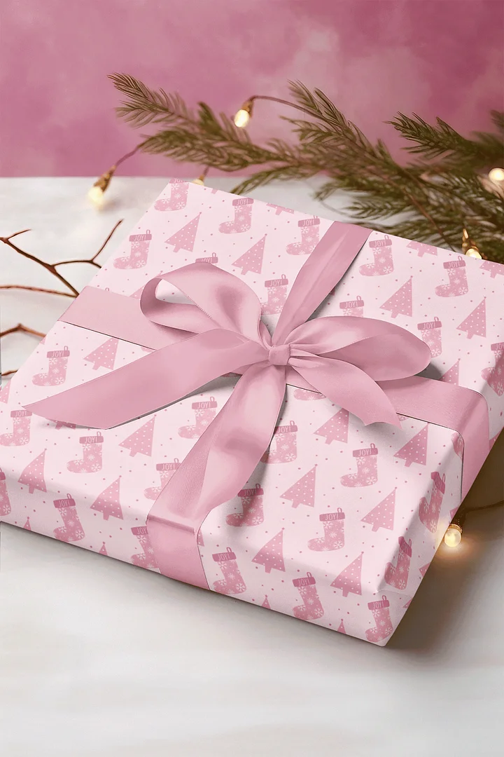 Pink Tree and Stocking Wrapping Paper product image (1)