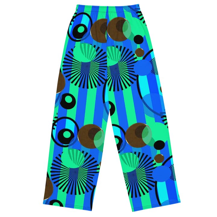 Green Blue Stripes Dots Wideleg Pants product image (1)