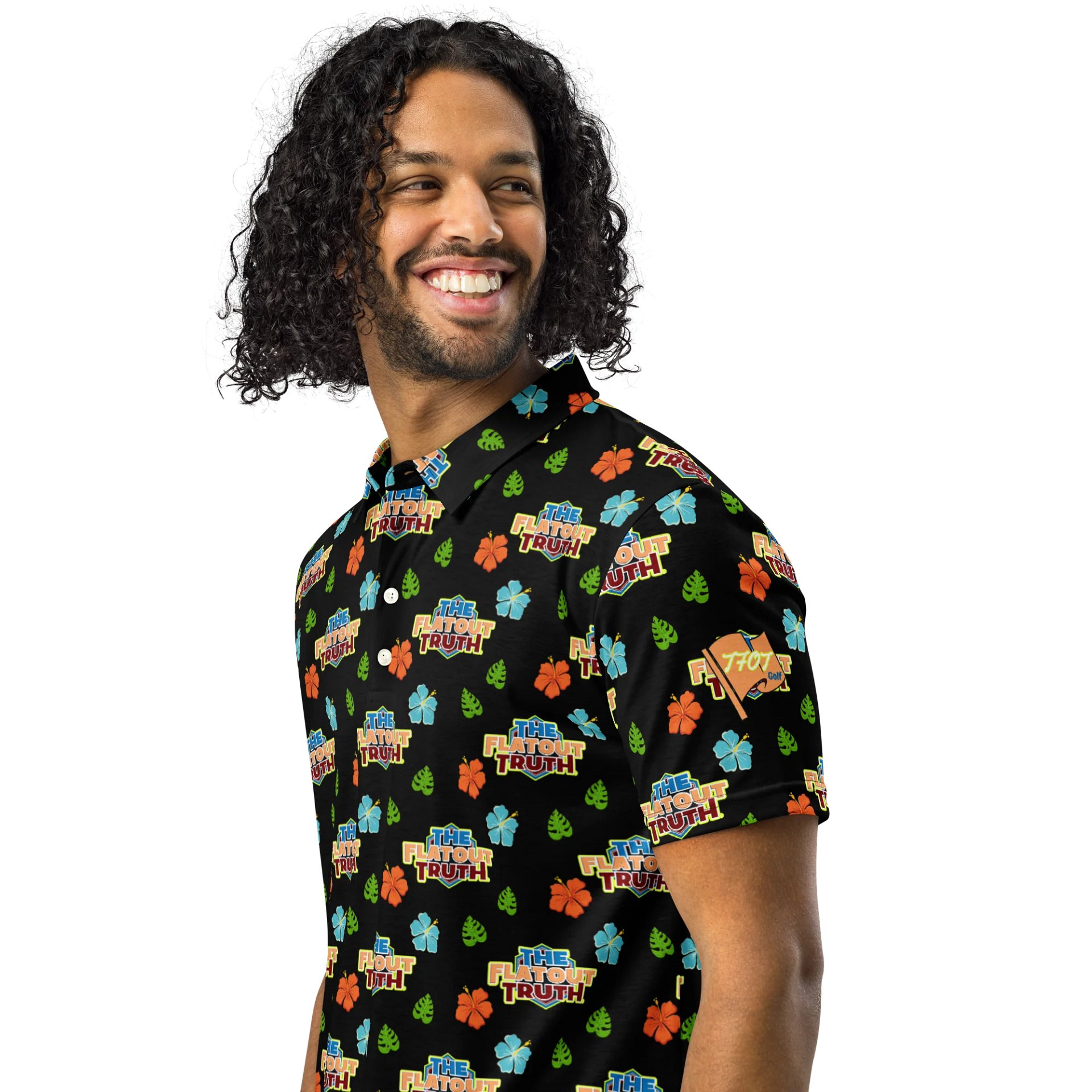 TFOT SlimFit Sandy Hex Black Hawaiian Polo Shirt product image (3)