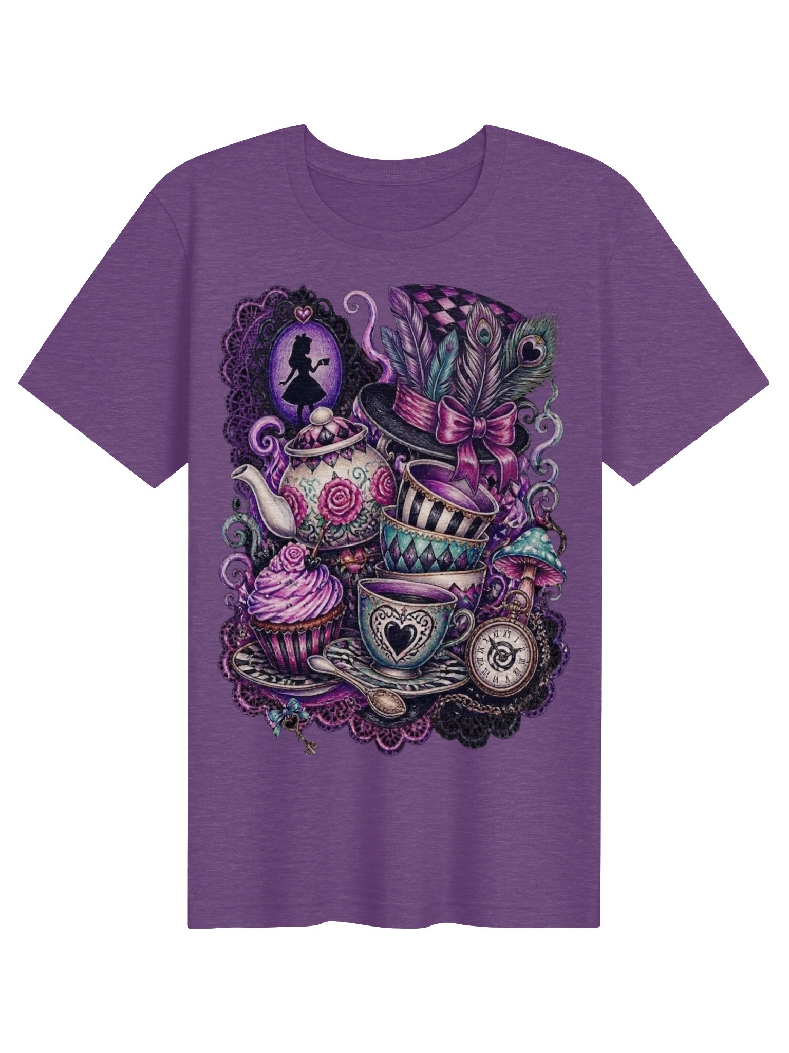 Wonderland Graphic Tee, Whimsigoth Tea Party, Alice & Mad Hatter Collage product image (2)
