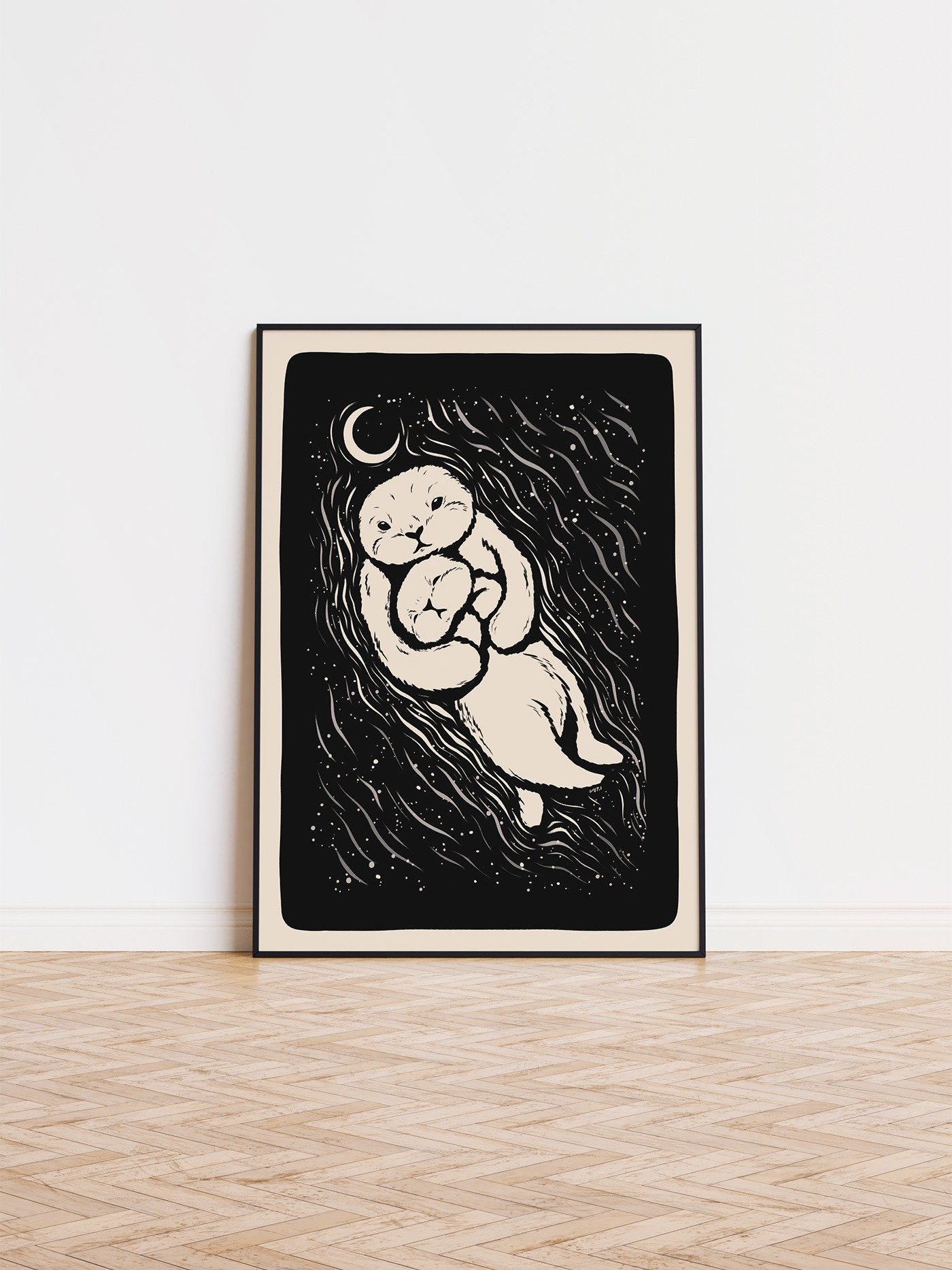 Mother and Baby Otter Art Print product image (1)