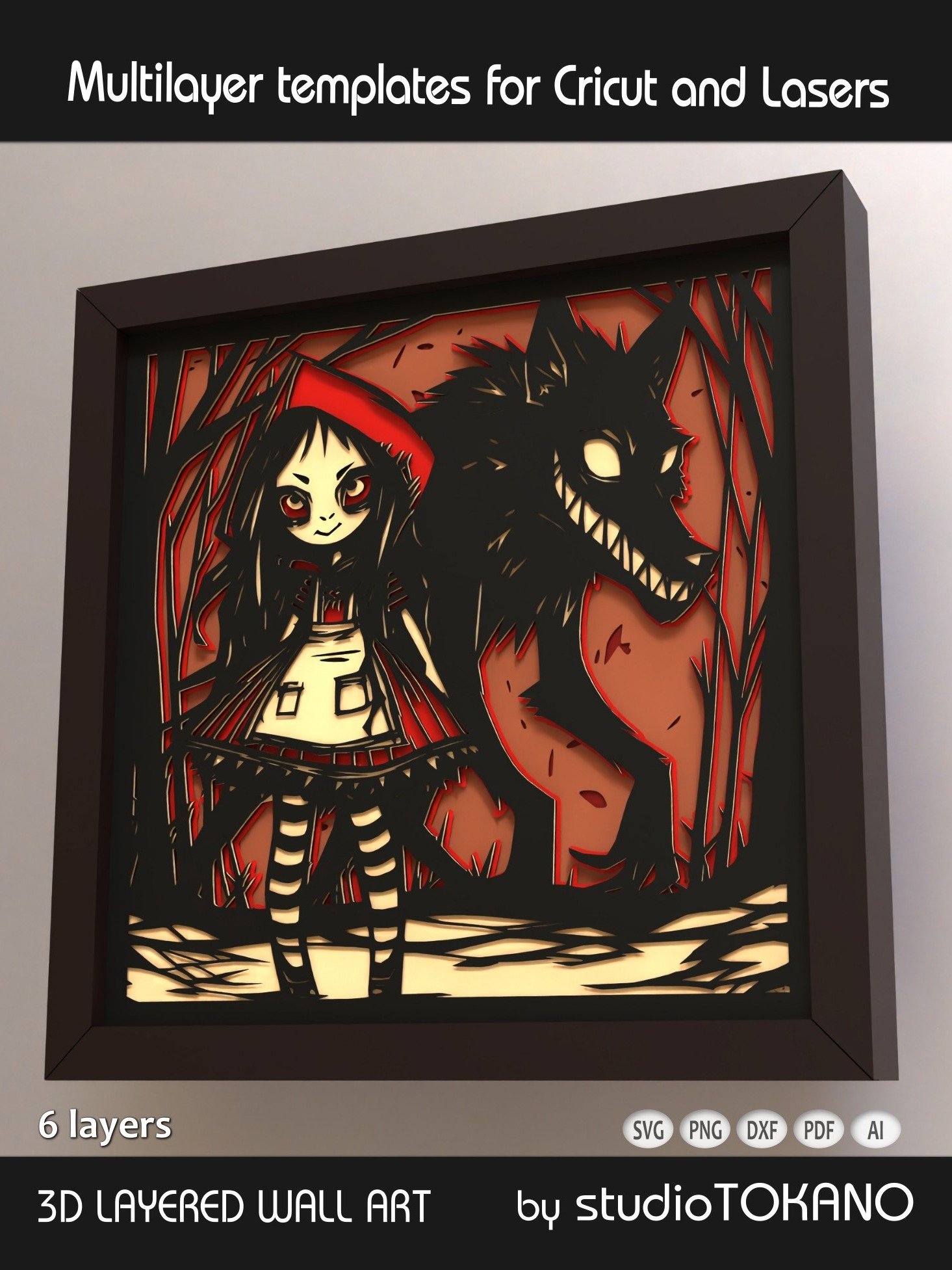 3D Little Red Ridinghood Shadow Box SVG product image (3)