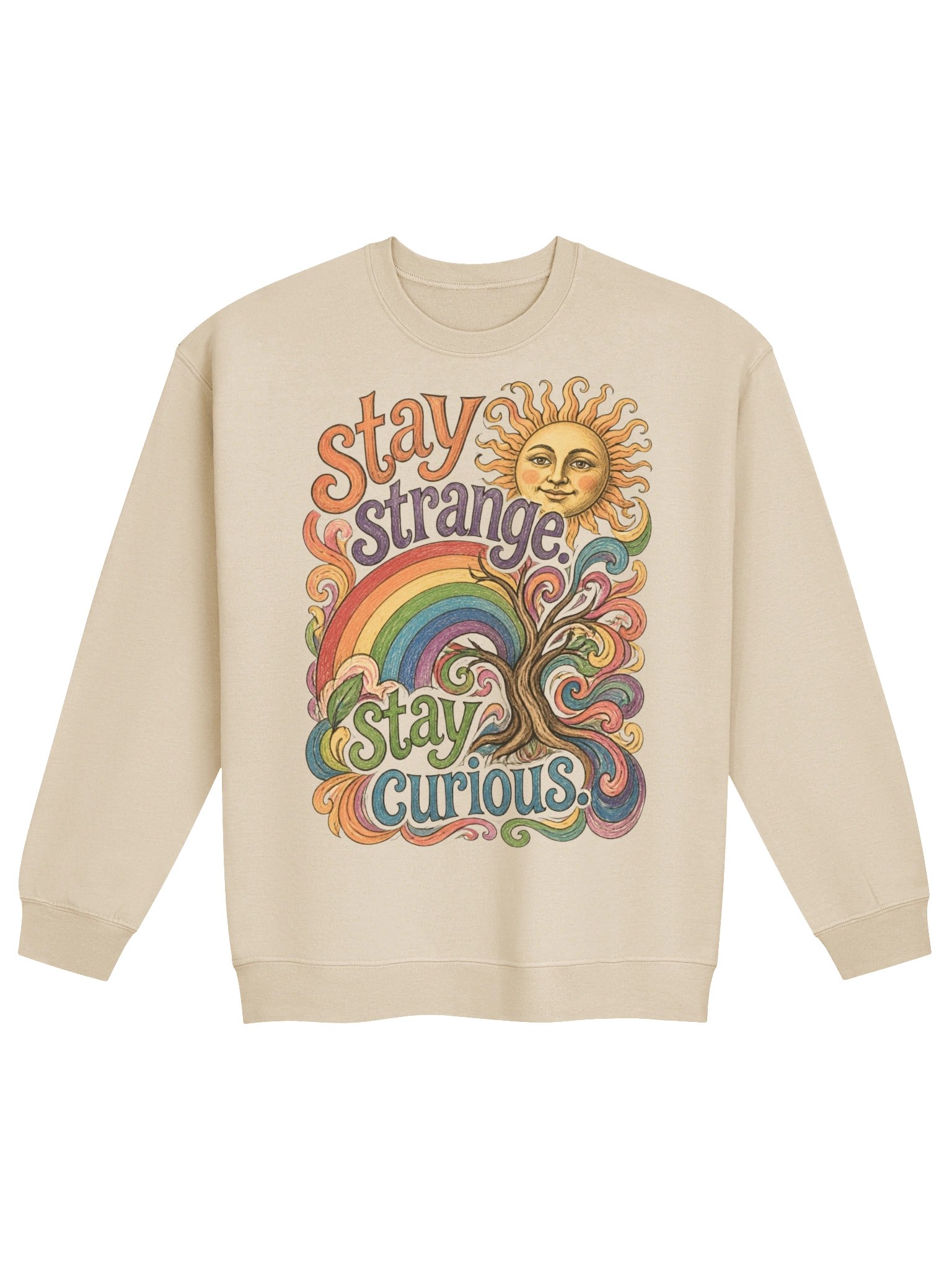 Stay Strange Stay Curious Rainbow Tree Crewneck, Psychedelic Graphic Sweatshirt product image (2)