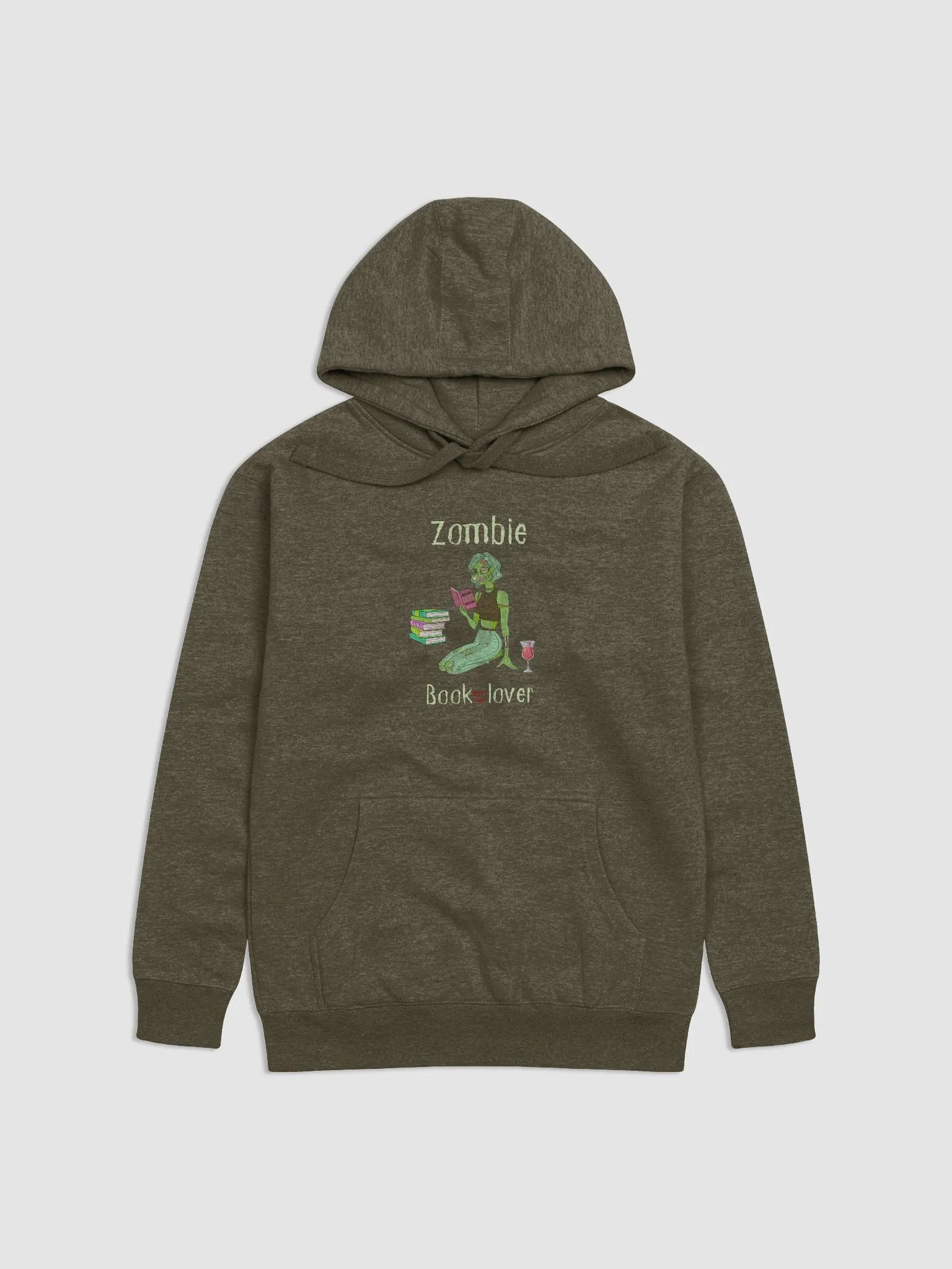 Zombie Book Lover Military Green Unisex Hoodie product image (1)