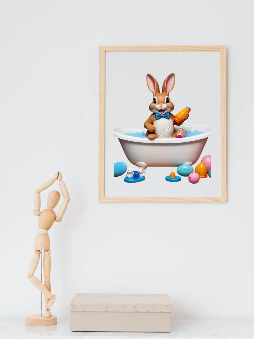 Easter Bunny Taking a Bath Kid Nursery Print Child Wall Art product image (3)