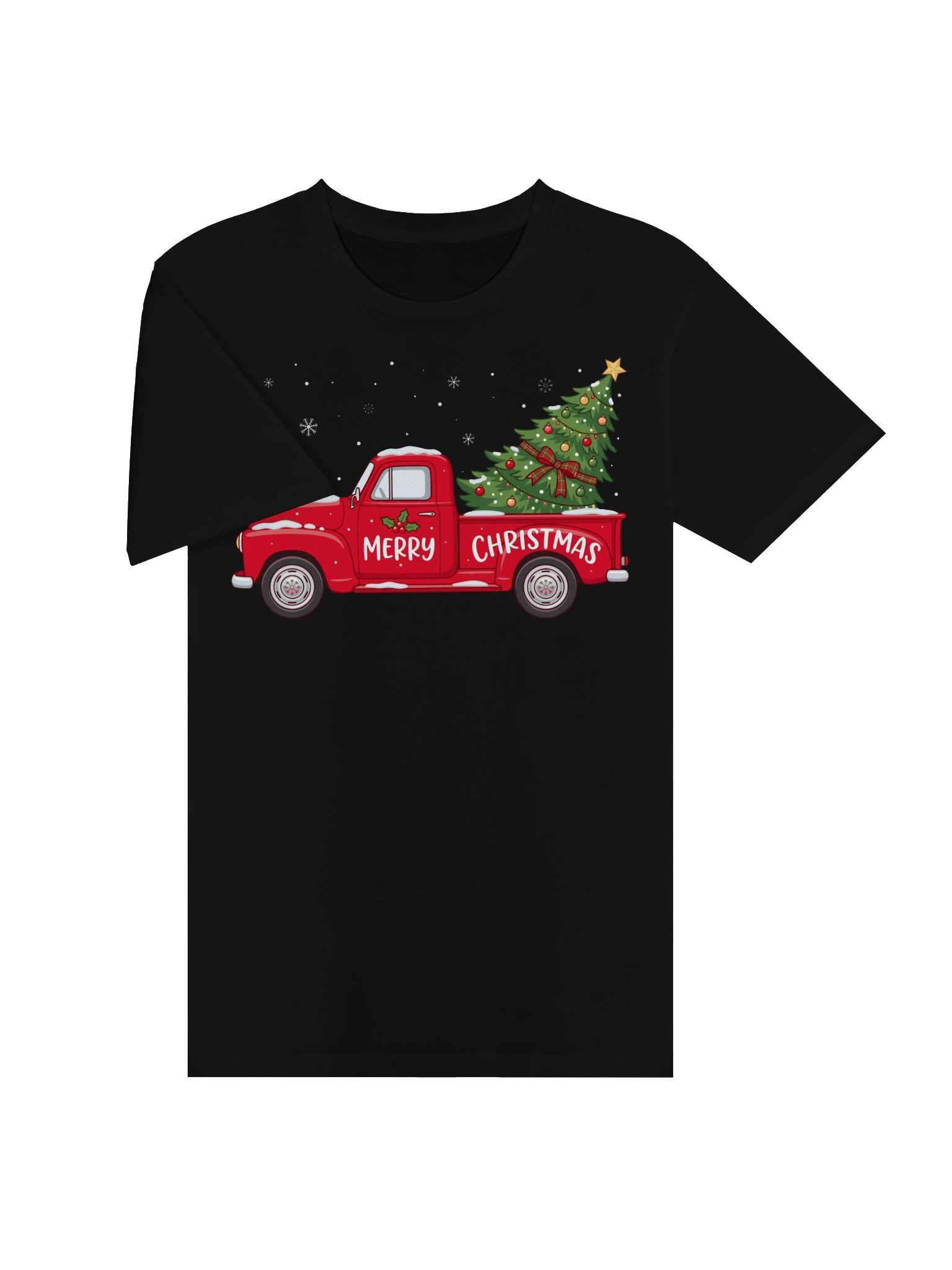 Classic Vintage Red Truck Carrying Christmas Tree - Merry Christmas Old Pickup Graphic Shirt product image (3)