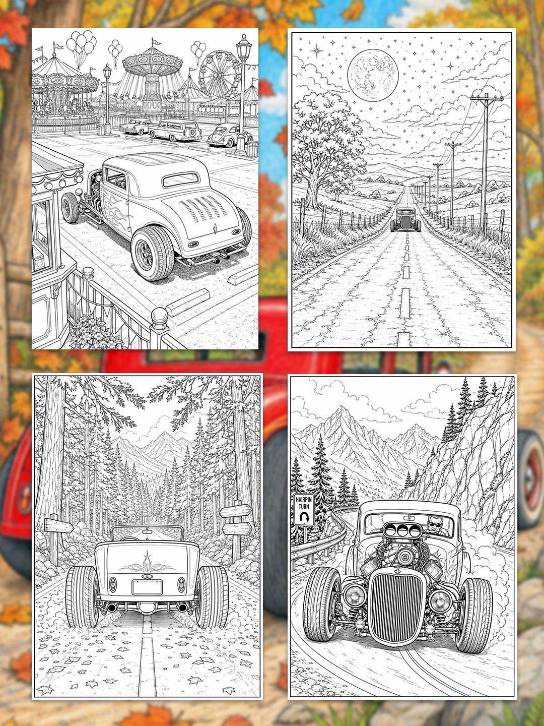 Hot Rod Coloring Pages Printable | 25 Classic Hot Rod Coloring Book for Adults | 25 Color Reference Pages Included product image (6)