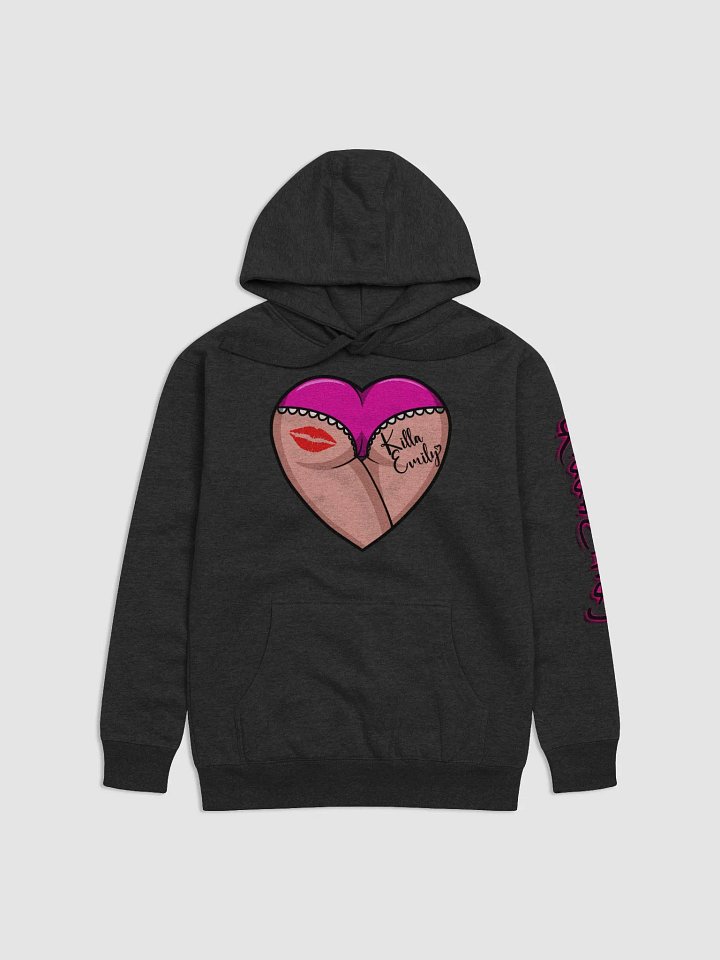 UNISEX KILLA EMILY DARK PINK HEART BUTT LOGO ON BLACK HOODIE product image (1)