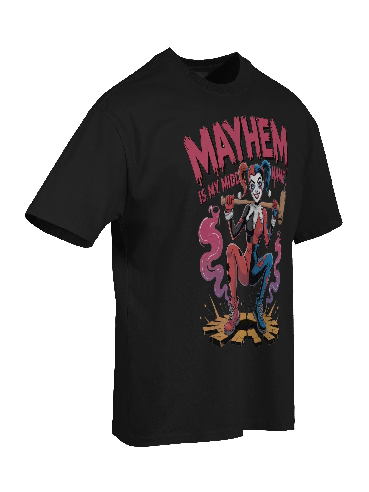 Mayhem's Middle: Harley Quinn Mallet Rampage Oversized Faded Unisex T-Shirt product image (8)