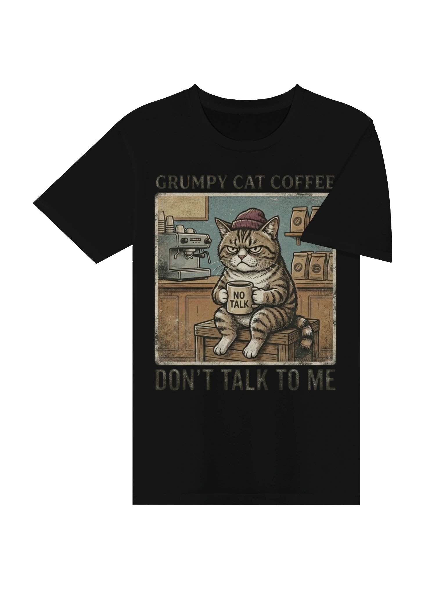 Vintage Grumpy Cat Coffee Graphic T-Shirt Design | "Don't Talk To Me" Retro Tee Artwork product image (27)
