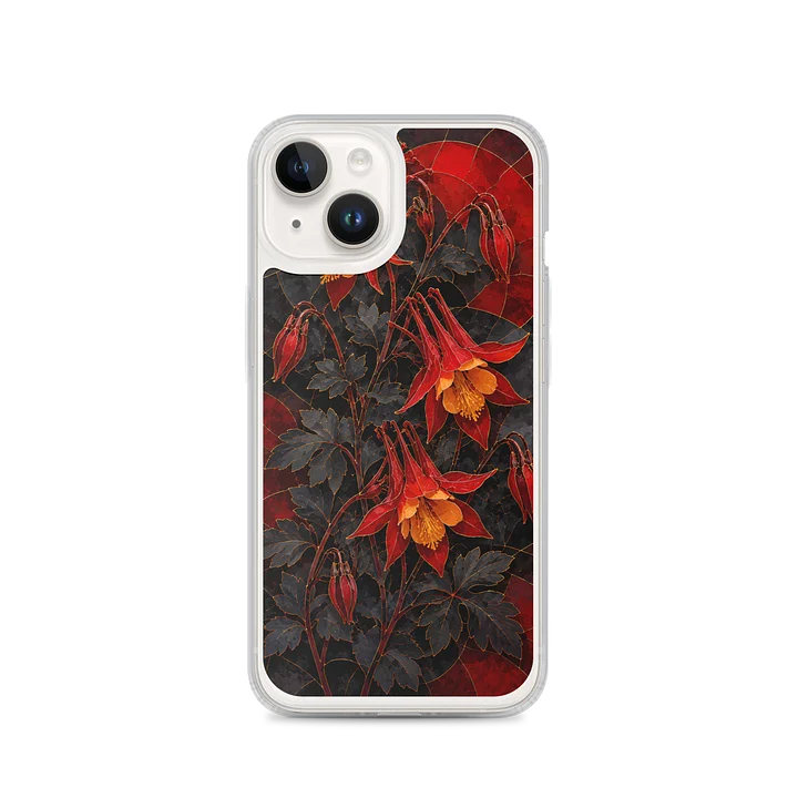 Fiery Red And Charcoal Black Wild Columbine Flowers Mosaic Premium Soft Silicone iPhone Case - MagSafe Compatible product image (4)