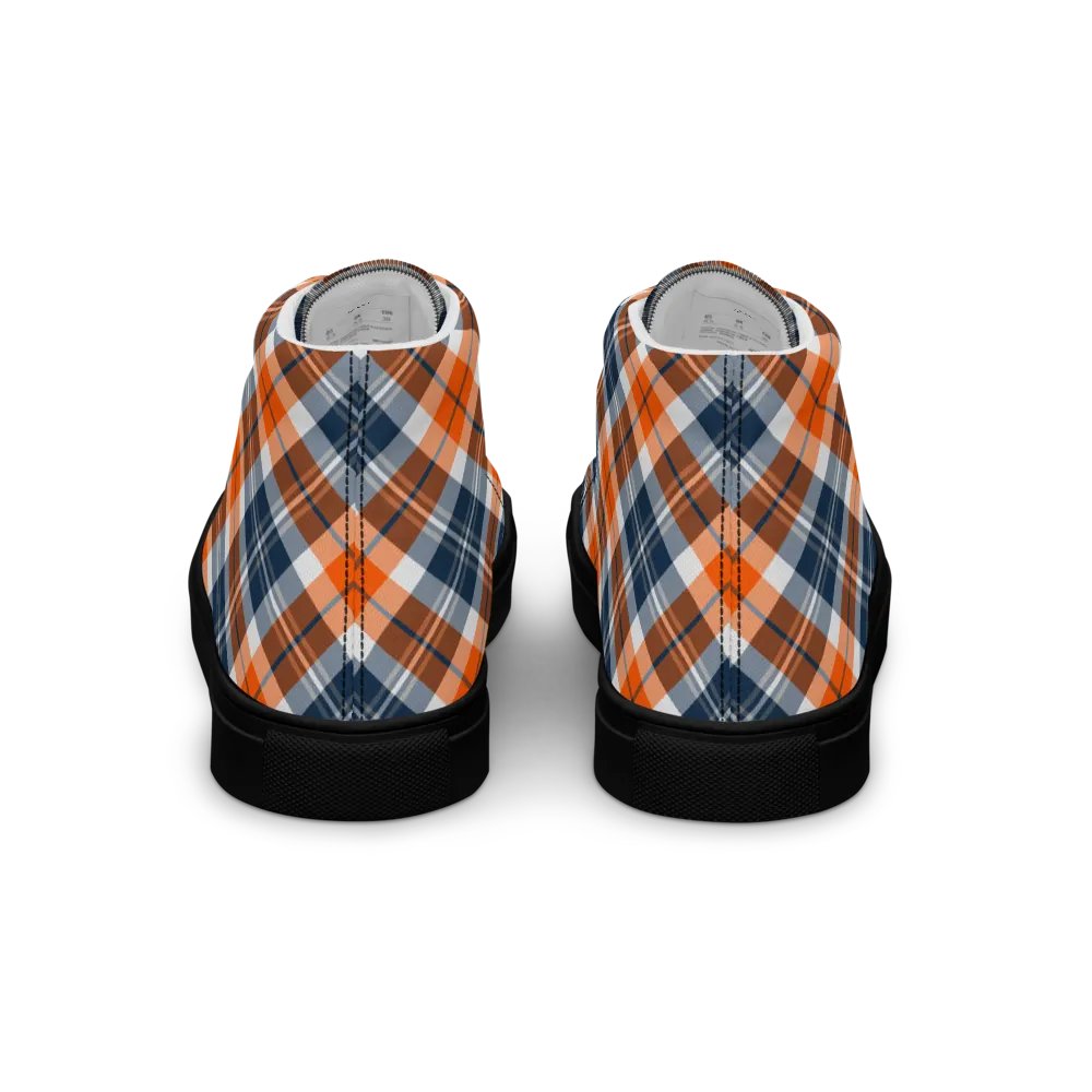 Orange and Blue Sporty Plaid Men's High Top Shoes product image (6)