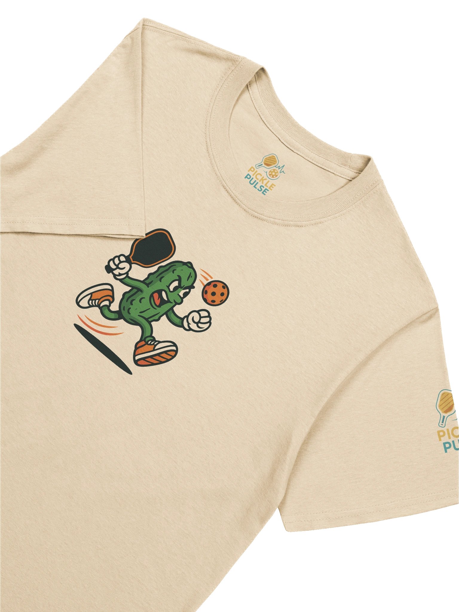 Pickleball Power Pickle T-Shirt – Sand Color Funny Unisex Tee with Animated Pickleball Smash Design product image (7)