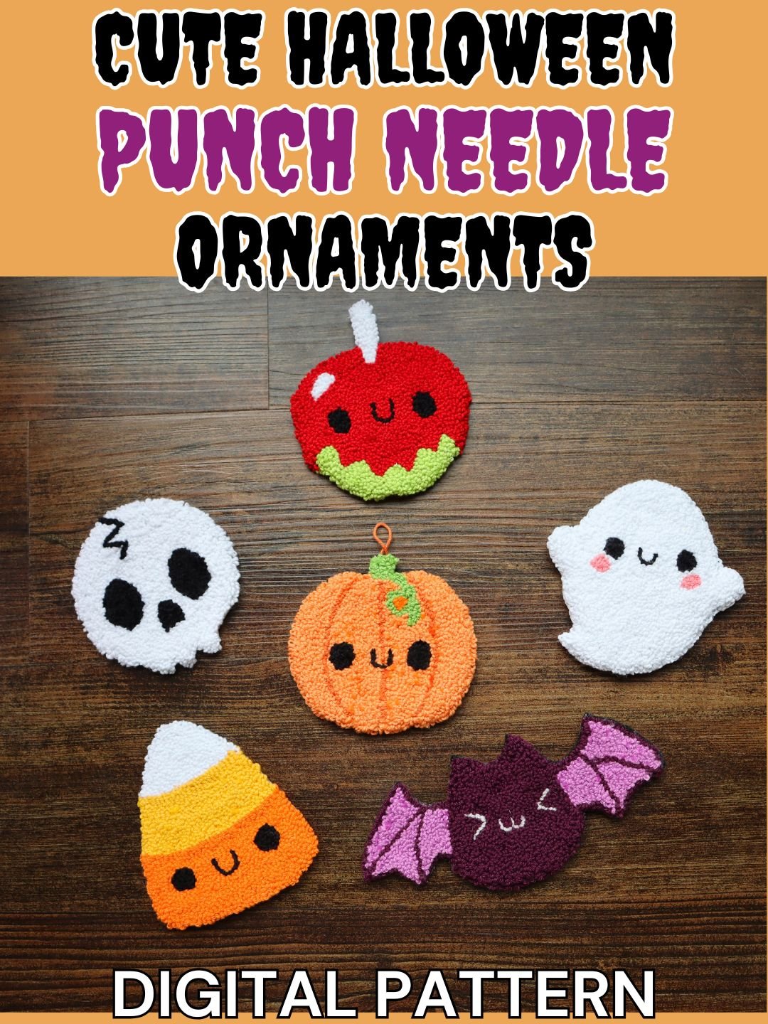 Cute Halloween Punch Needle Ornaments Pattern - Kawaii Style (Digital PDF Pattern) product image (1)