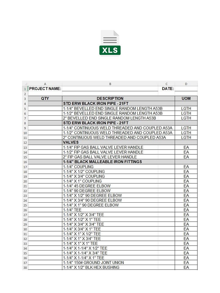 Black Iron BOM MS Excel Template No 4 product image (1)