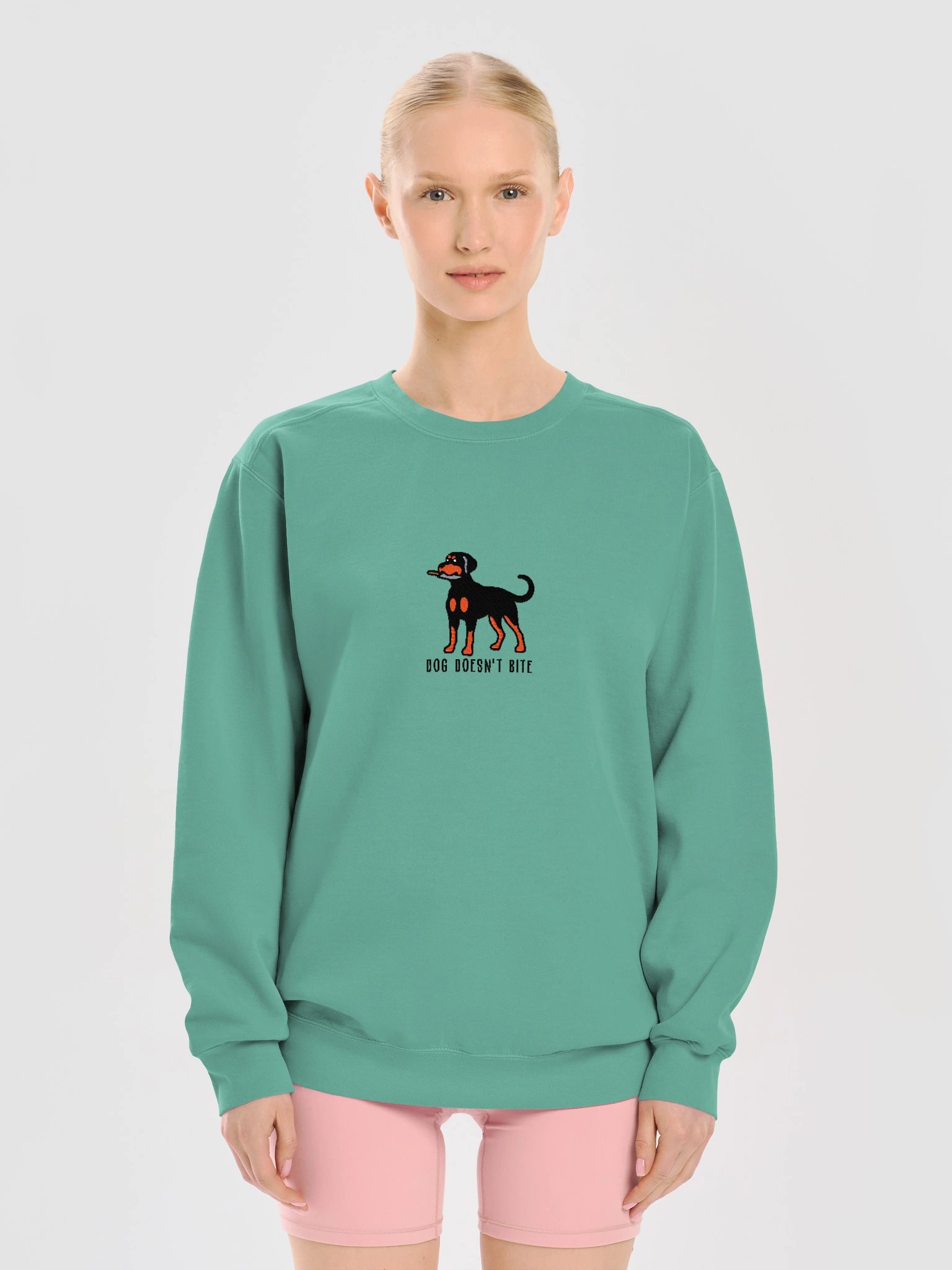 Dog Doesn't Bite Funny Chibi-Style Embroidered Premium Sweatshirt for Doberman Pinscher(Black & Tan) Owners product image (29)