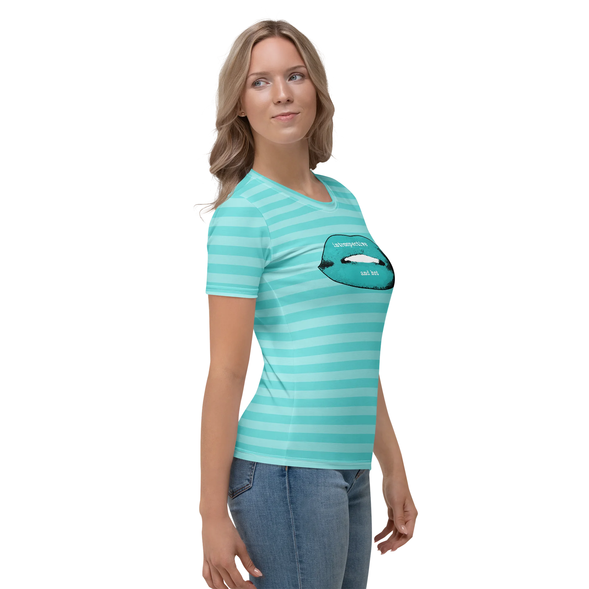 Turquoise Stripped Lips Designer Tee product image (4)