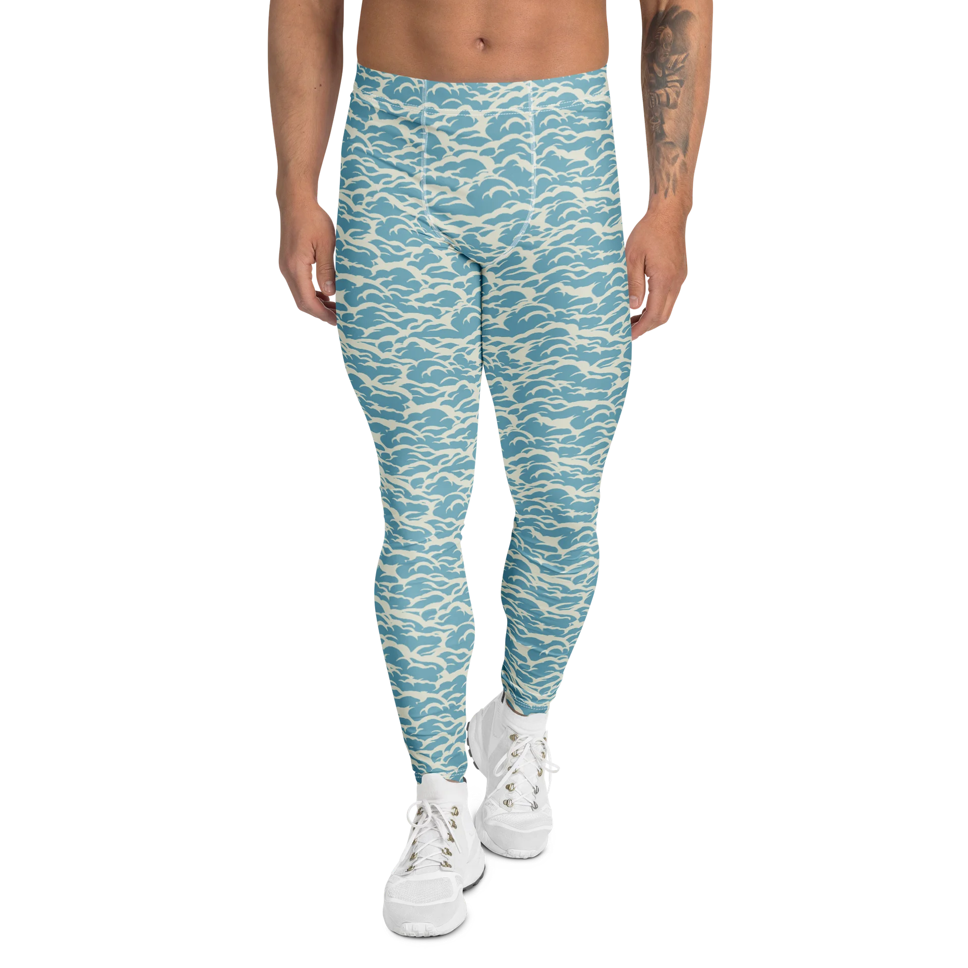 Comfortable Men’s Leggings in Blue Sea Waves product image (1)