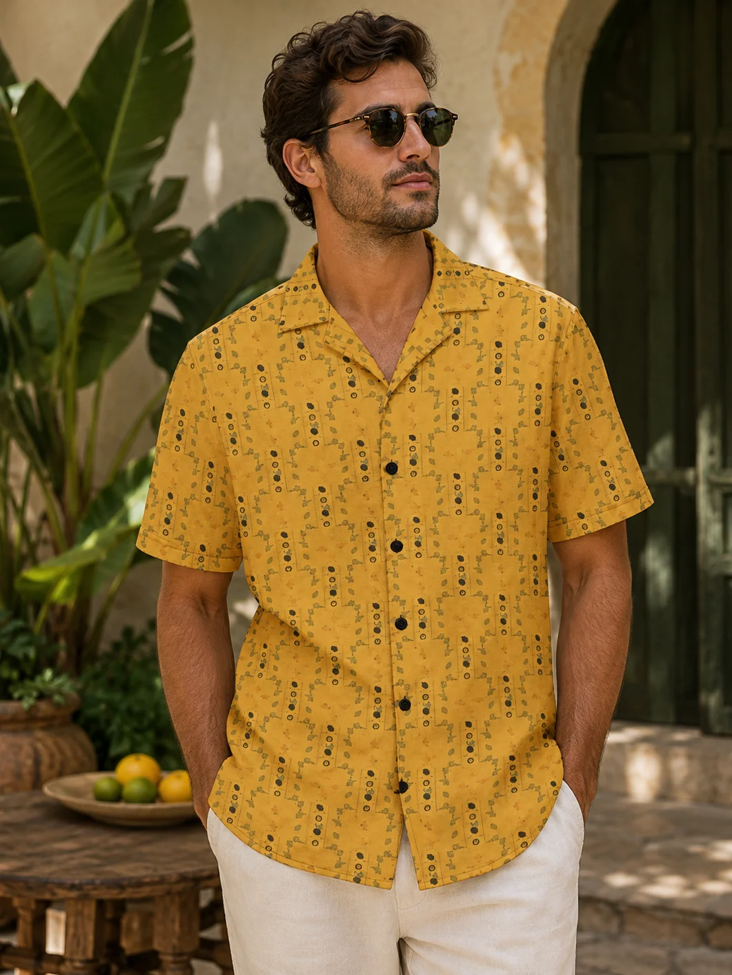 Olive Geometry Hawaiian Shirt Mustard product image (1)