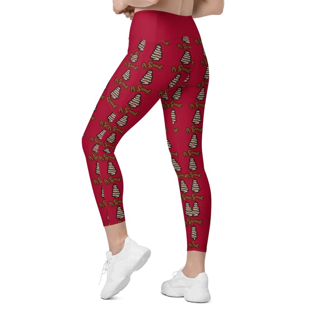 Chocolate Holiday Snack Cake All-Over Print Red Crossover Leggings with Pockets product image (11)