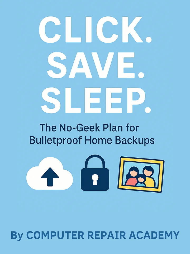 CLICK. SAVE. SLEEP. - The No-Geek Plan for Bulletproof Home Backups Ebook product image (1)