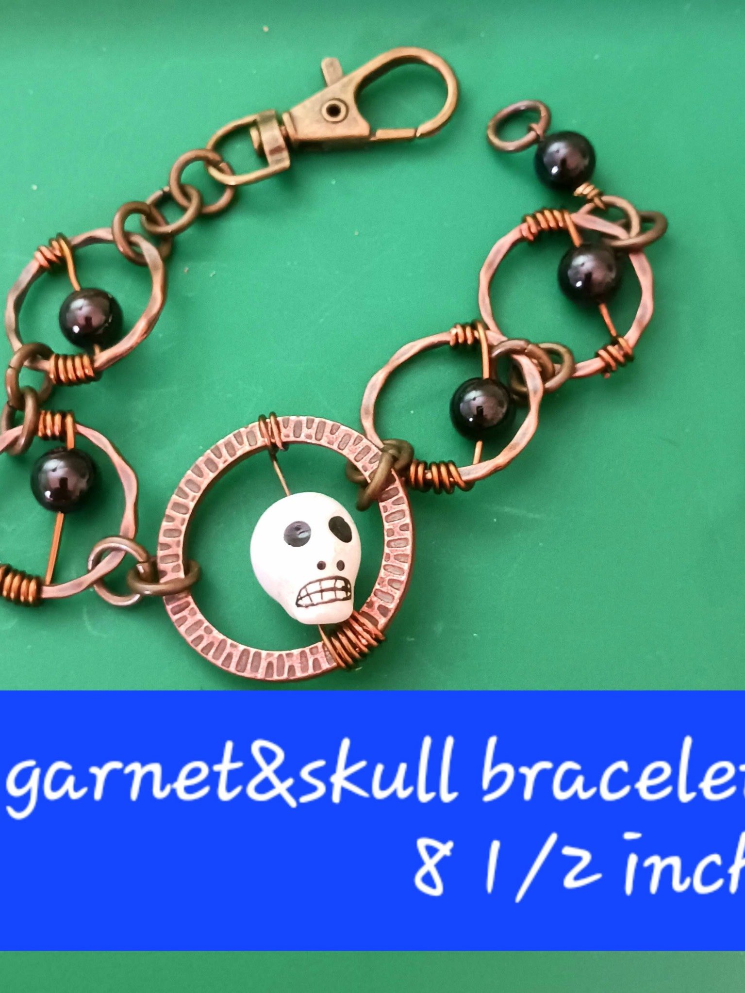 Garnet and Skull Bracelet - Handmade Gothic Gemstone Jewelry product image (1)