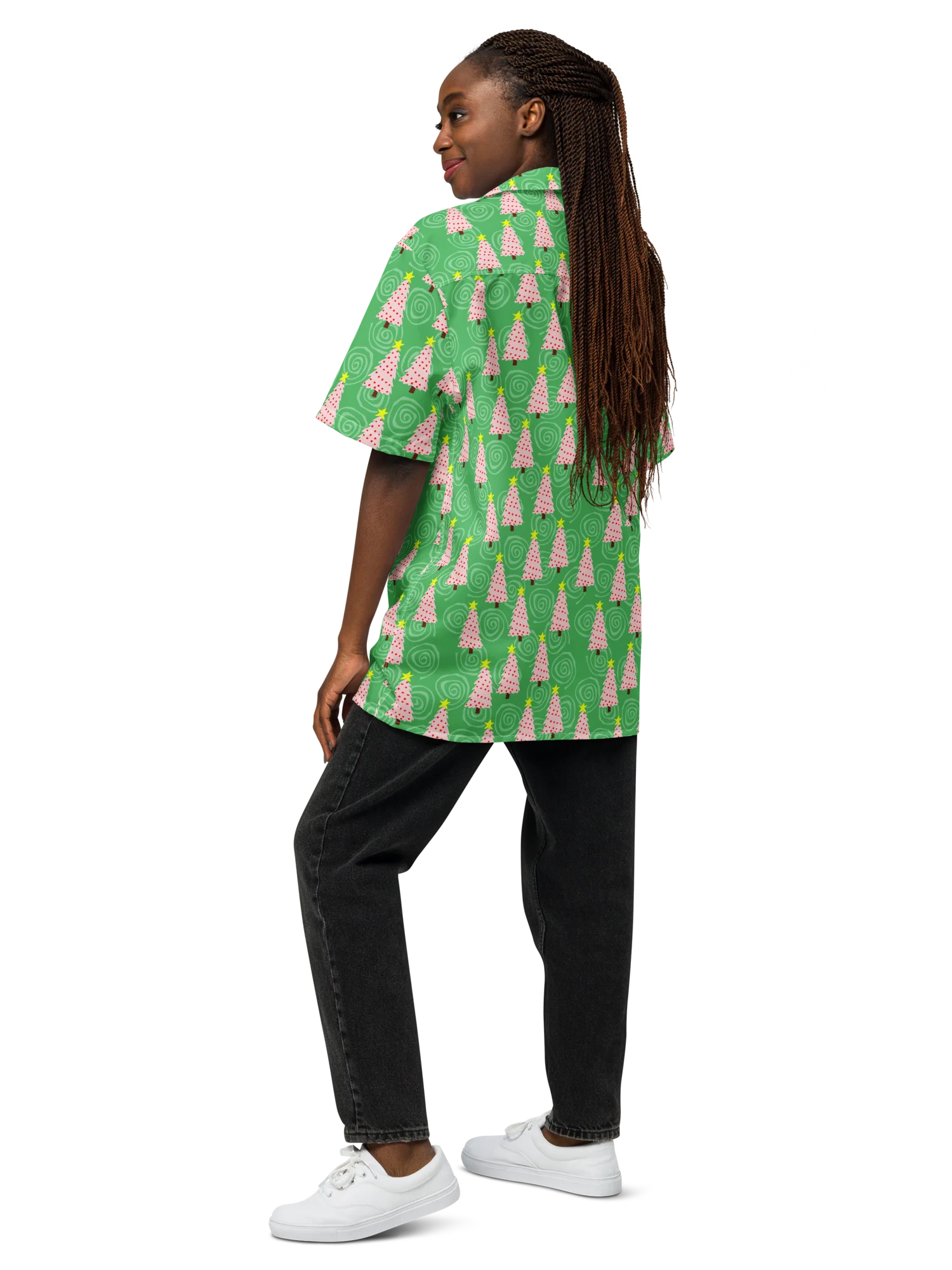 Pink Christmas Trees on Mint Green Oversized Button-Down Shirt product image (5)