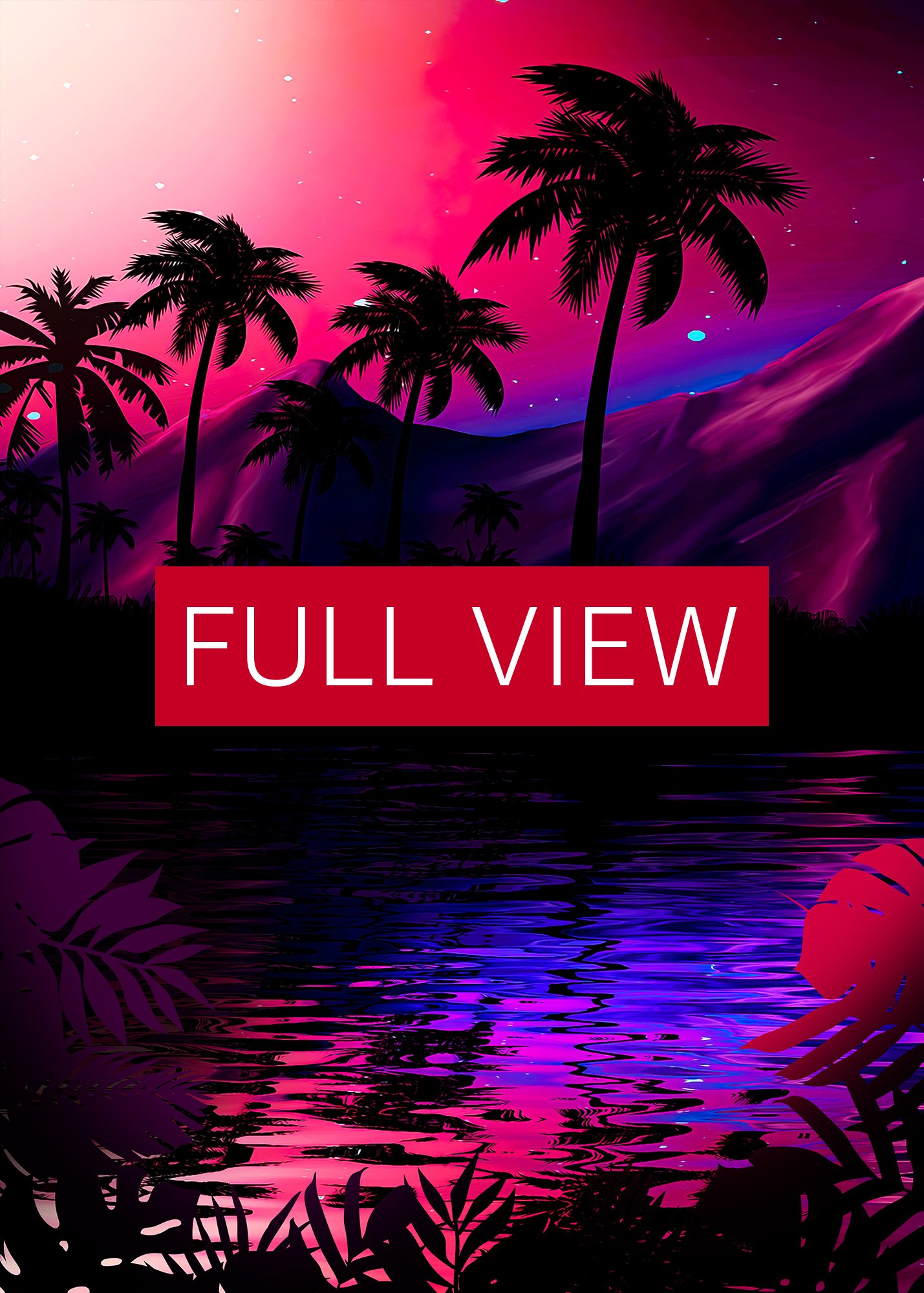 Neon landscape: Pink purple tropical beach [synthwave/vaporwave/cyberpunk] — Aesthetic retrowave poster product image (3)
