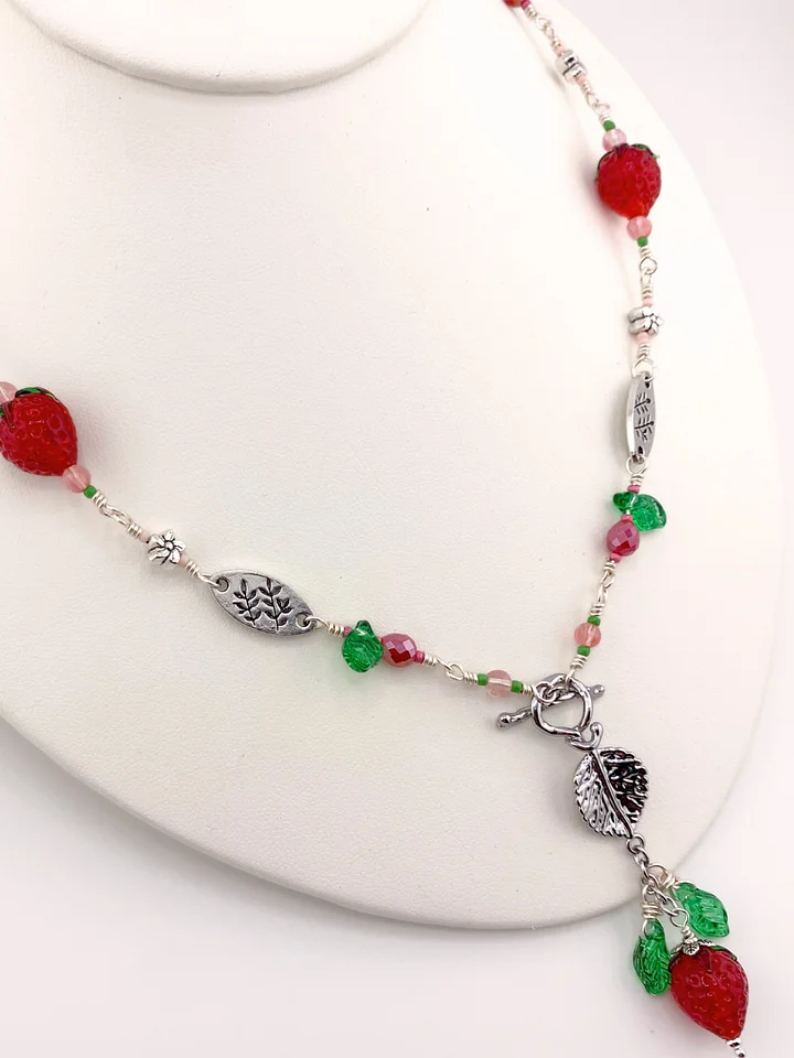 Lampwork Strawberry on Silver Leaf Toggle Necklace Set product image (2)