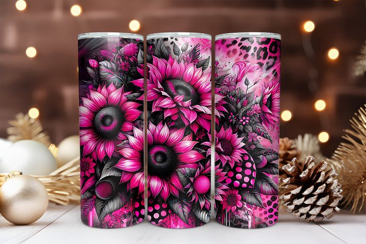Neon Floral 20 oz Skinny Tumbler Sublimation Design Digital Download PNG Instant DIGITAL ONLY Neon Pink Floral Tumbler Wrap product image (1)