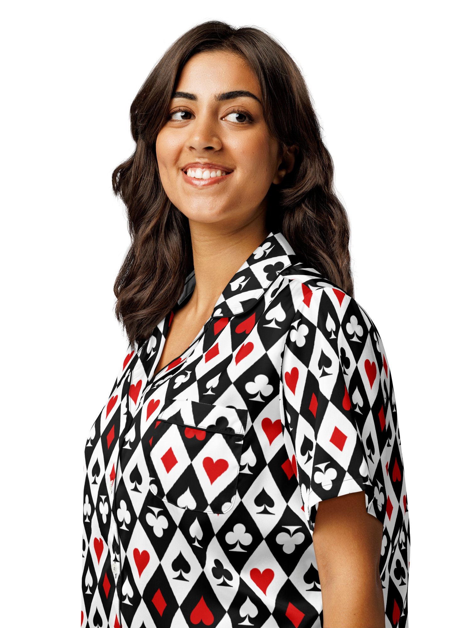 Retro Playing Card Suits Argyle All-Over Print Pajama Shirt product image (5)